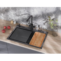 Чорна кухонна мийка з нержавійки 1.5 мм багатофункціональна Nett NB-7048