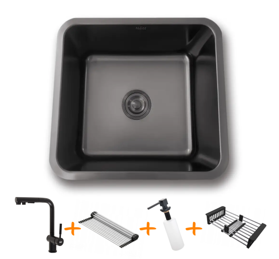 Комплект чорної кухонної мийки та змішувача з нержавіючої сталі NB-4643
