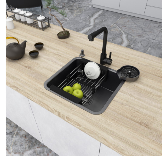 Комплект чорної кухонної мийки та змішувача з нержавіючої сталі NB-4643