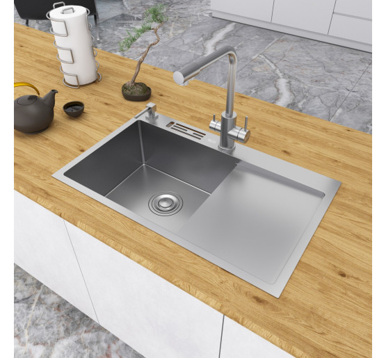 Накладная кухонная мойка с правым крылом Nett NS-7848(R)