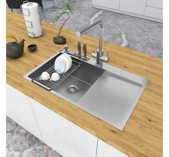 Накладная кухонная мойка с правым крылом Nett NS-7848(R)