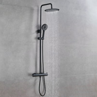 Чорна душова система з термостатом зовнішнього монтажу для душу Nett SSB-24