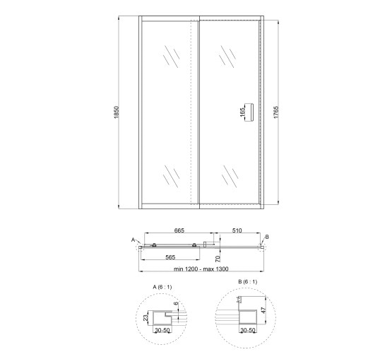 Душевые двери в нишу Qtap Taurus CRM2012-13.C6 120-130x185 см, стекло Clear 6 мм, покрытие CalcLess
