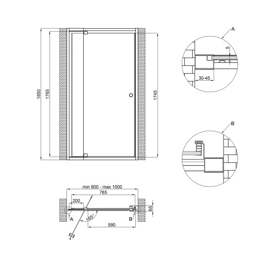 Душевые двери в нишу Qtap Pisces WHI209-1. CP5 90 - 100x185 см, стекло Pattern 5 мм