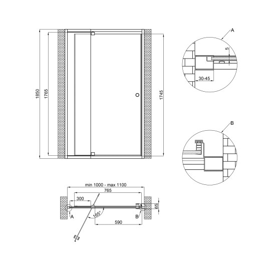 Душевые двери в нишу Qtap Pisces WHI201-11.CP5 100-110x185 см, стекло Pattern 5 мм