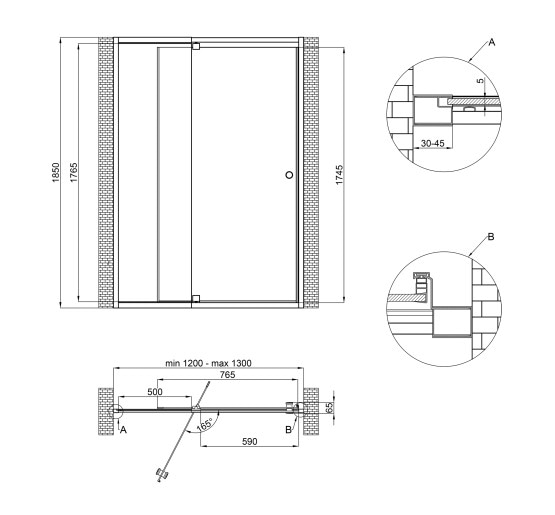Душові двері в нішу Qtap Pisces WHI2012-13.CP5 120-130x185 см, скло Pattern 5 мм