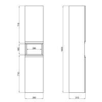 Пенал подвесной Qtap Robin 350х1650х316 Graphite/Whitish oak QT1376PP1652RGWO