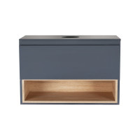 Тумба подвесная Qtap Robin 700х476х437 Graphite/Whitish oak со столешницей QT1379TPН7002GWO