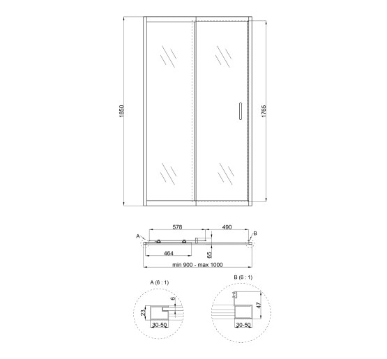 Душевые двери в нишу Qtap Taurus CRM209-1.C6 90-100x185 см, стекло Clear 6 мм, покрытие CalcLess