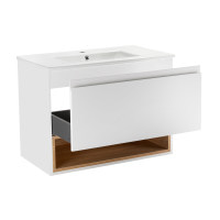 Комплект Qtap Robin 800х580х437 White / Whitish Oak тумба подвесная + раковина врезная QT1372TPВ8001WWO