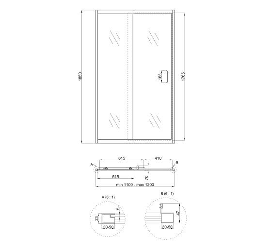Душевые двери в нишу Qtap Taurus CRM201-11.C6 110-120x185 см, стекло Clear 6 мм, покрытие CalcLess