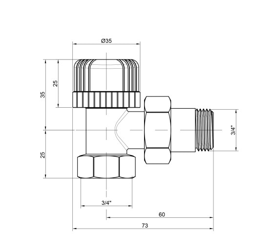 Кран радиаторный Icma 3/4" 28х1,5 угловой №774
