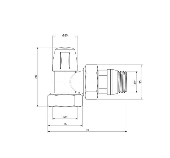 Кран радиаторный Icma 3/4" с антипротеканием угловой без ручки №805+940
