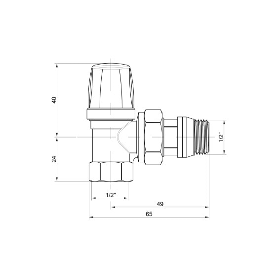 Кран радиаторный Icma 1/2" с антипротеканием угловой без ручки №952
