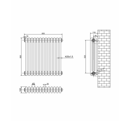 Горизонтальный дизайнерский радиатор отопления ARTTIDESIGN Bari II G 13/600/605 серый матовий