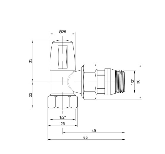 Кран радиаторный Icma 1/2" с антипротеканием угловой без ручки №805+940
