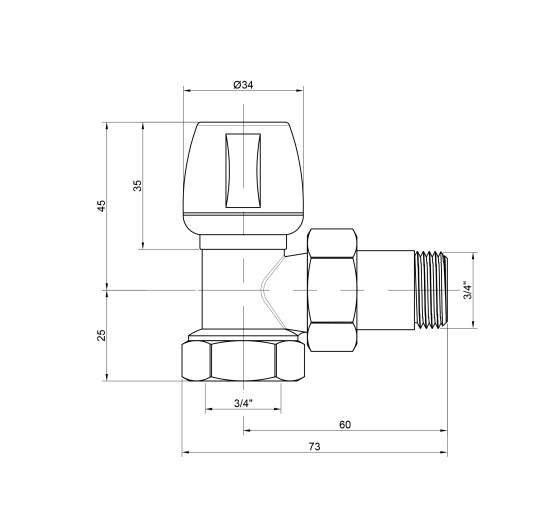 Кран радиаторный Icma 3/4" угловой №803