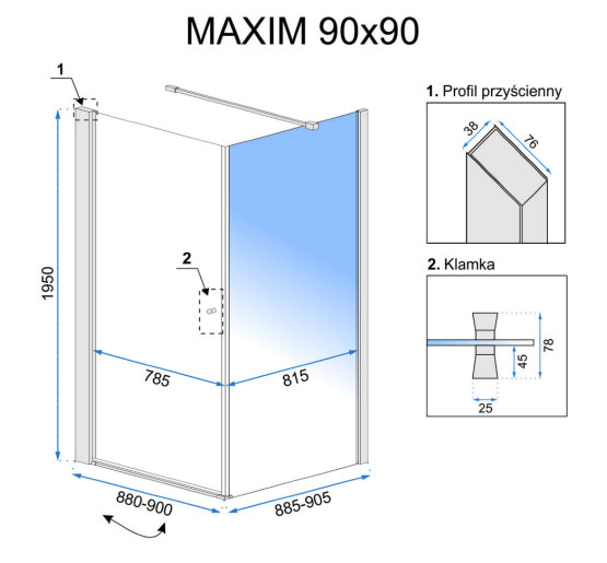 душова кабіна Rea Maxim 90x90 безпечне скло, прозоре, ліва (REA-K0263)