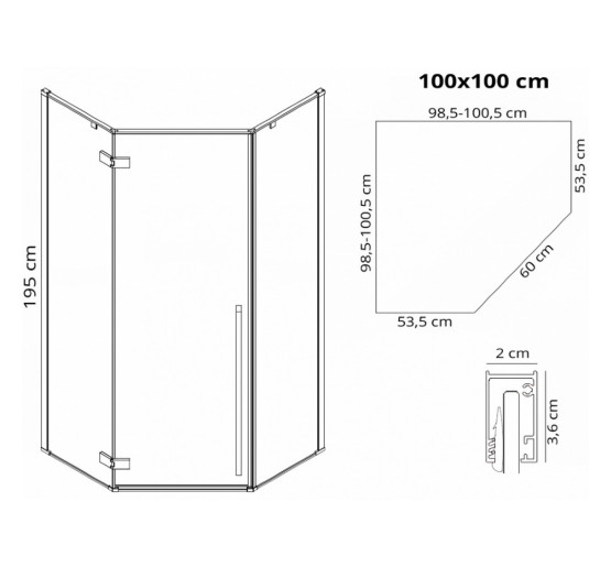 душова кабіна Rea Diamond 100x100 безпечне скло, прозоре( REA-K5623)