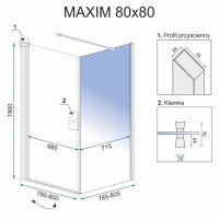 душова кабіна Rea Maxim 80x80 безпечне скло, прозоре, ліва (REA-K0264)