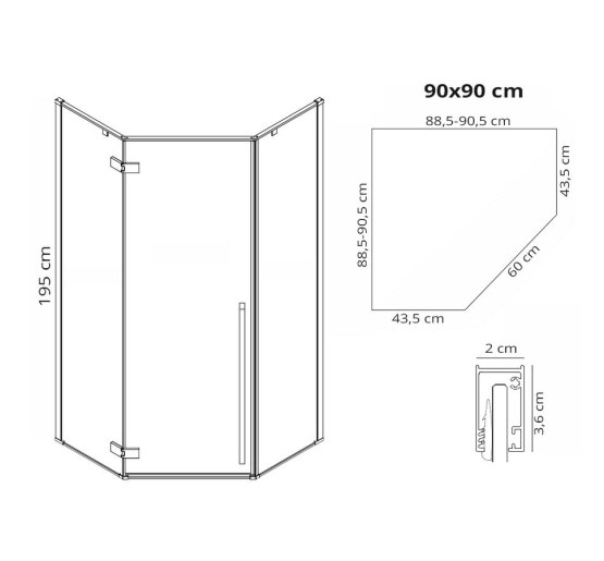 душова кабіна Rea Diamond 90x90 безпечне скло, прозоре( REA-K5622)