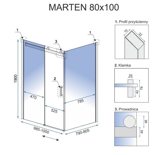 душевая кабина Rea Marten 80x100 безопасное стекло, прозрачное (REA-K4000)