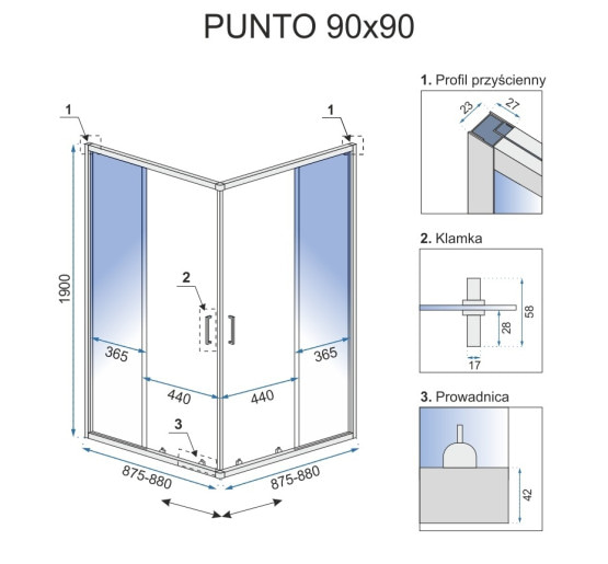душова кабіна Rea Punto 90x90 black безпечне скло, прозоре( REA-K4801)
