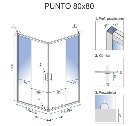 душова кабіна Rea Punto 80x80 black безпечне скло, прозоре( REA-K4800)
