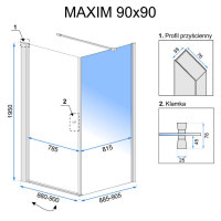 душова кабіна Rea Maxim 90x90 безпечне скло, прозоре, права (REA-K0267)