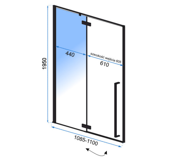душевая дверь Rea Fargo 110x195 безопасное стекло, прозрачное (REA-K6325)