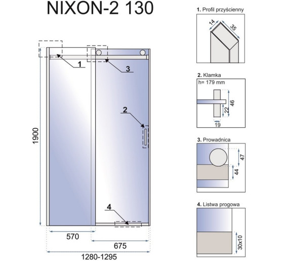 душові двері Rea Nixon-2 130x190 безпечне скло, прозоре, ліва (REA-K5004)