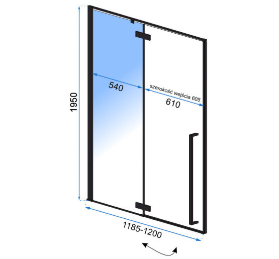 душевая дверь Rea Fargo 120x195 безопасное стекло, прозрачное (REA-K6328)