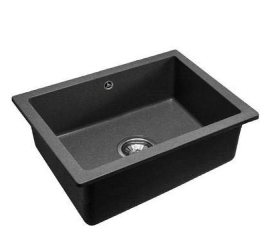 Гранітна кухонна мийка REA NELS BLACK чорна з білим вкрапленням
