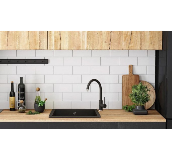 Гранітна кухонна мийка REA NELS BLACK чорна з білим вкрапленням