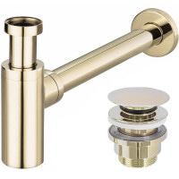 сифон для умивальника Rea універсальний, золотий, з донним клапаном click-clack (REA-A5692)