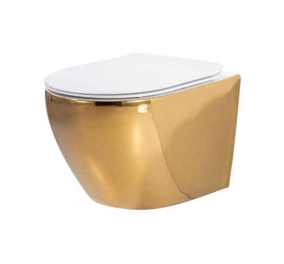 чаша унитаза Rea Carlo Flat Mini Gold/White без ободка, сиденье дюропласт медленно падающее (REA-C0669)