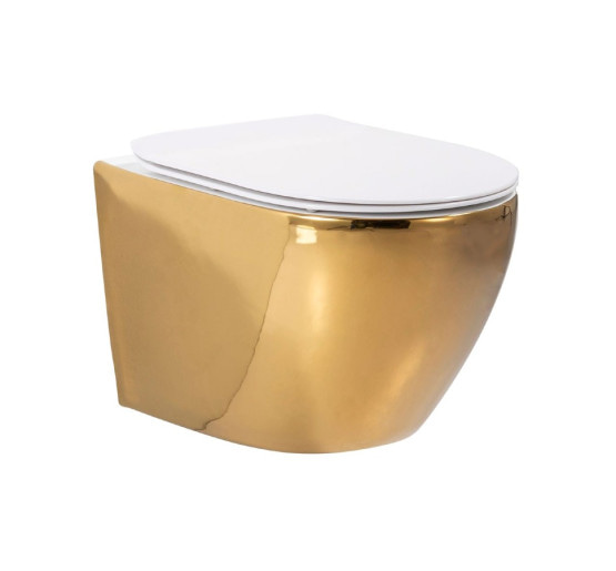 чаша унітазу Rea Carlo Flat Mini Gold / White без обідка, сидіння дюропласт повільно падаюче (REA-C0669)