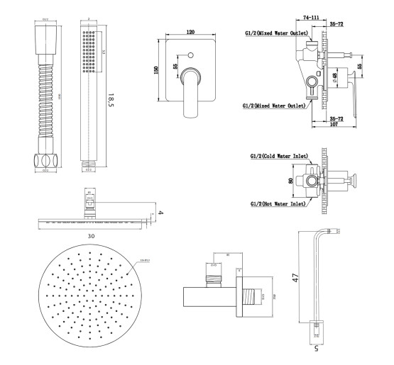 Душевая система KOHLMAN EXPERIENCE 30 GOLD + BOX скрытого монтажа *