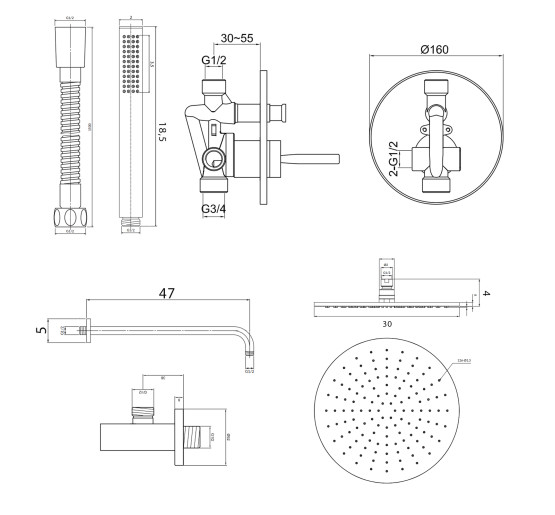 Душевая система KOHLMAN MAXIMA 30 CHROME + BOX скрытого монтажа
