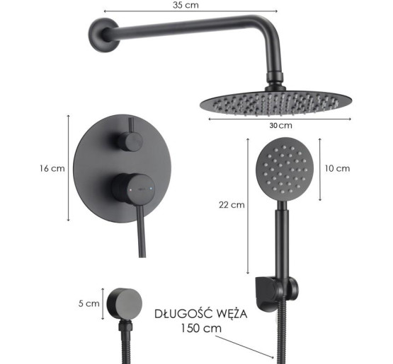 Душова система YOKA STUDIO 30 BLACK + BOX прихованого монтажу *