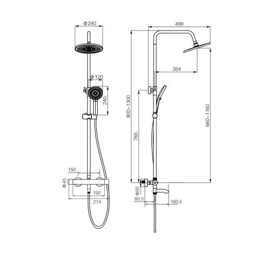 Душовий гарнітур VBI MILANO GOLD з термостатом і виливом