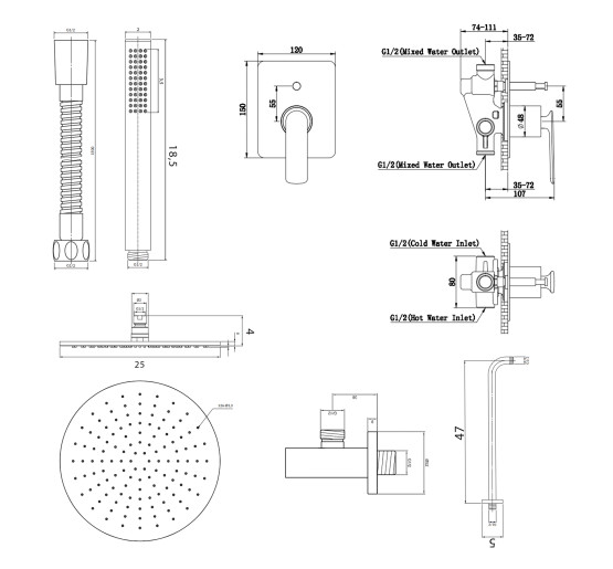 Душова система KOHLMAN EXPERIENCE 25 GOLD + BOX прихованого монтажу