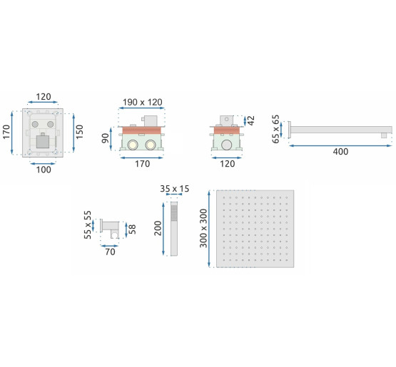 Душова система REA DAVIS GOLD з термостатом + BOX прихованого монтажу