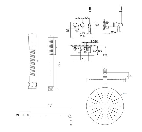Душова система KOHLMAN AXEL 25 BLACK з термостатом + BOX прихованого монтажу