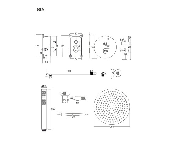 Душевая система CORSAN LUGO BLACK + BOX скрытого монтажа *