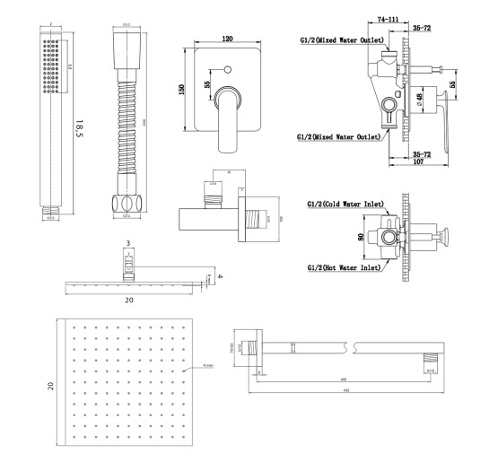 Душевая система KOHLMAN EXPERIENCE 20 CHROME + BOX скрытого монтажа