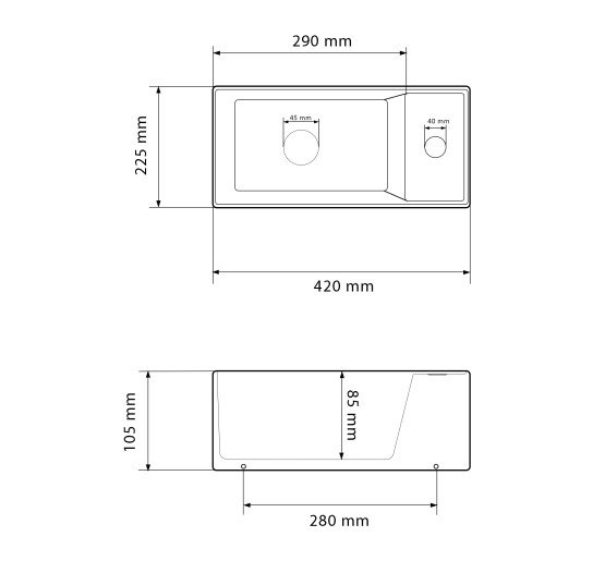 Умивальник (раковина) VBI LAGO L WHITE накладний підвісний