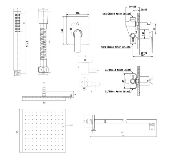 Душова система KOHLMAN EXPERIENCE 30 GRAPHITE + BOX прихованого монтажу