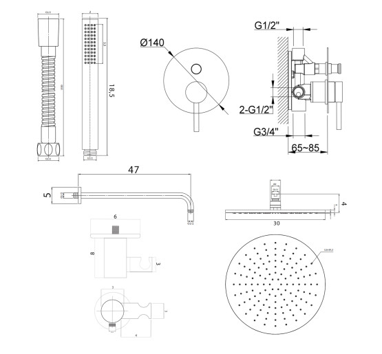 Душова система KOHLMAN AXEL 30 CHROME + BOX прихованого монтажу