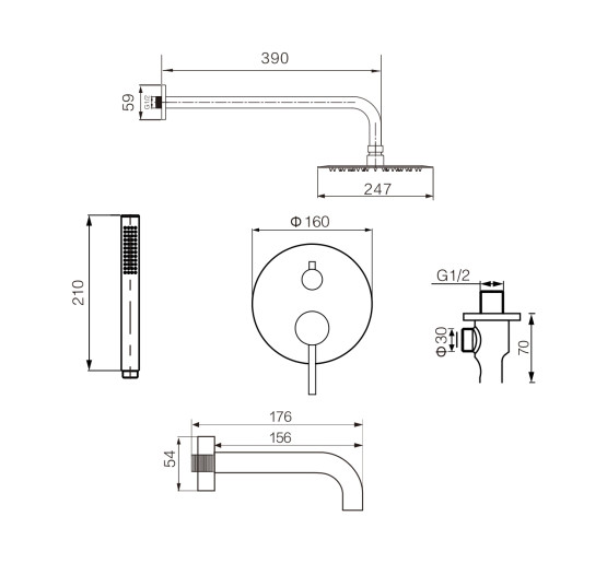 Душова система з виливом VBI MILANO BRUSHED GOLD прихованого монтажу